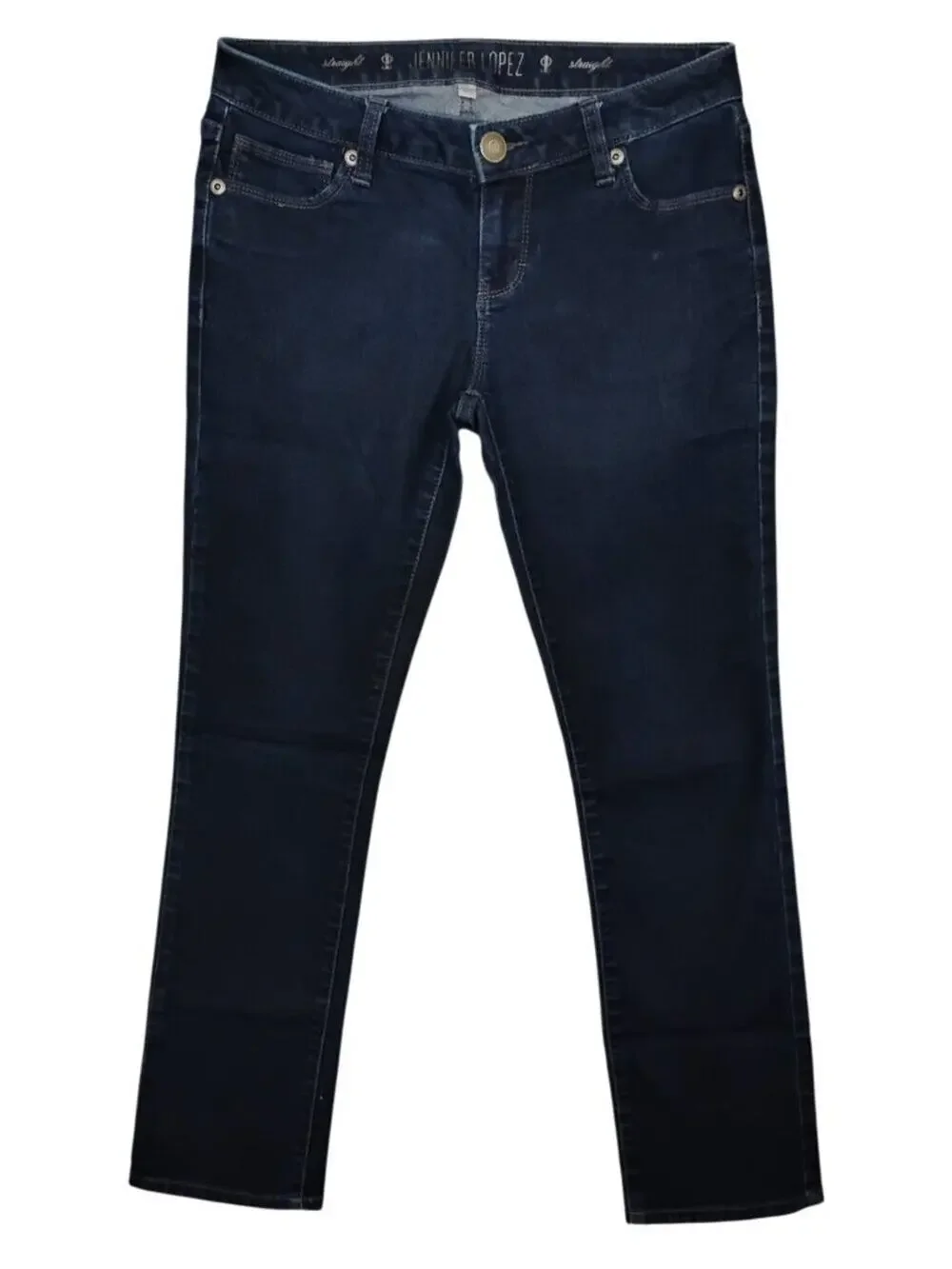 Jennifer Lopez Straight Jeans Size 4 Petite Dark Blue Low Rise